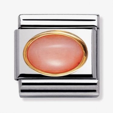 Classic Yellow Gold Pink Coral Stone Charm