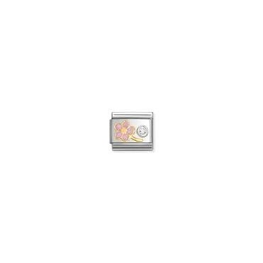 Classic Yellow Gold Pink Forget-Me-Not with Silver CZ Charm