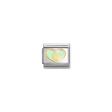 Classic Yellow Gold Green Heart with Gold Heart Charm