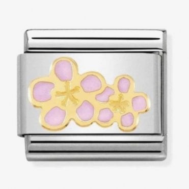 Classic Yellow Gold Pink Peach Flower Charm