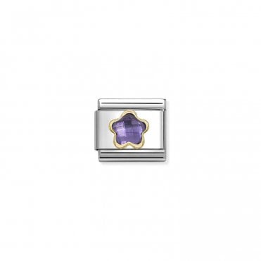 Classic Yellow Gold Purple CZ Flower Charm