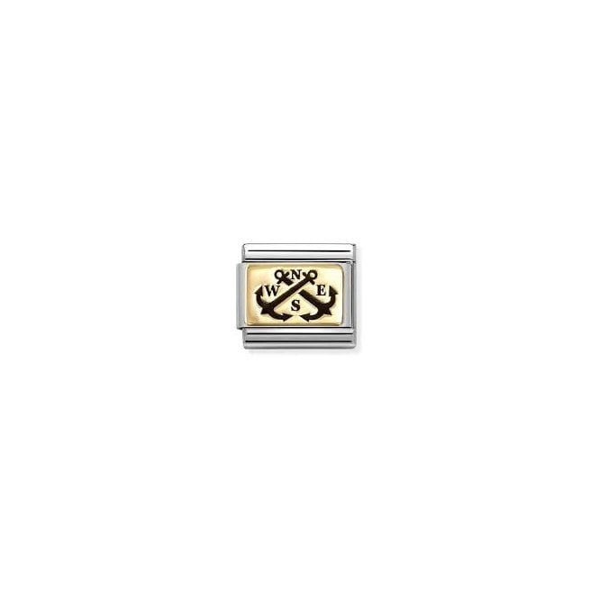 NOMINATION ITALY Classic Yellow Gold PVD & Black Enamel Anchors NSEW Charm
