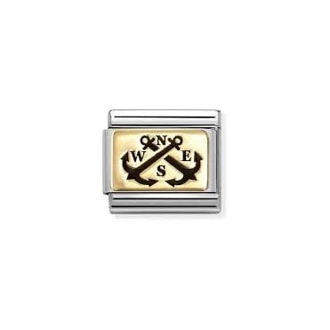 Classic Yellow Gold PVD & Black Enamel Anchors NSEW Charm