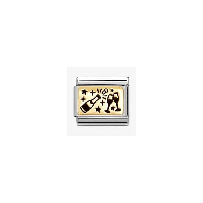 NOMINATION ITALY Classic Yellow Gold PVD & Black Enamel Champagne Glasses Charm
