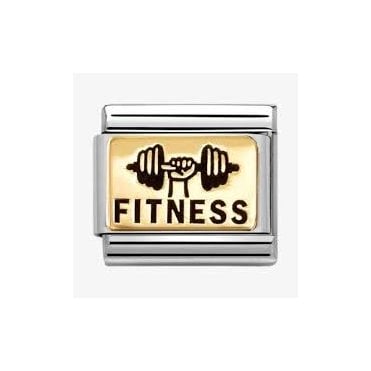 Classic Yellow Gold PVD & Black Enamel Fitness Weights Charm