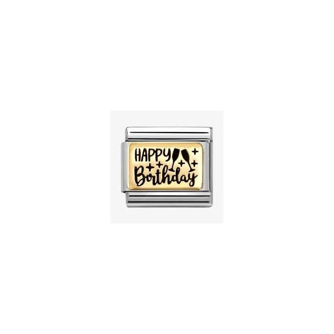 NOMINATION ITALY Classic Yellow Gold PVD & Black Enamel Happy Birthday Charm