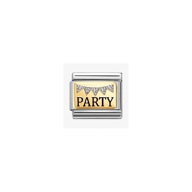 NOMINATION ITALY Classic Yellow Gold PVD Black Enamel Party With Glitter Bunting Charm