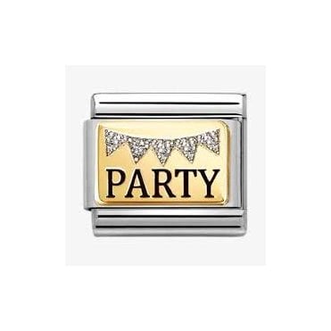Classic Yellow Gold PVD Black Enamel Party With Glitter Bunting Charm