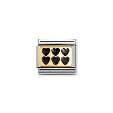 Classic Yellow Gold PVD Black Hearts Enamel Charm