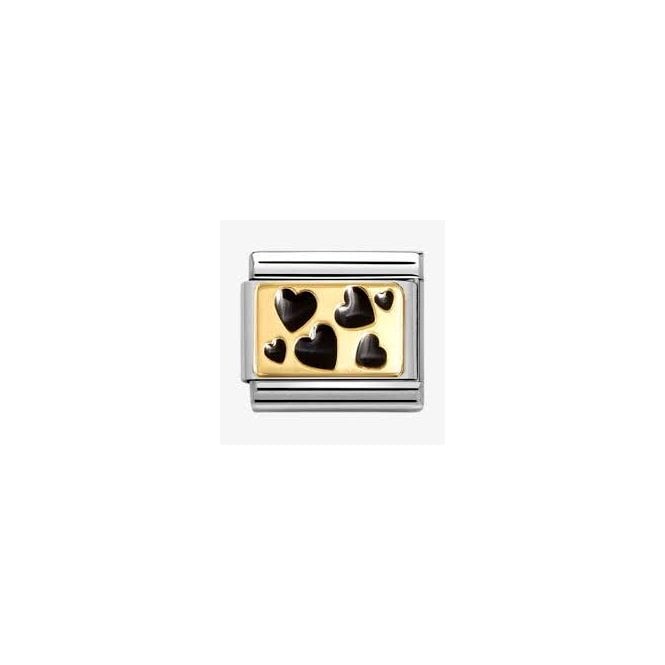 NOMINATION ITALY Classic Yellow Gold PVD Black Hearts Plaque Enamel Charm