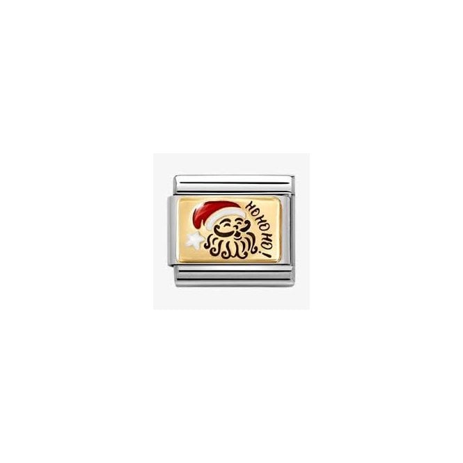 NOMINATION ITALY Classic Yellow Gold PVD Black, Red & White Enamel HO HO HO! Santa Claus Charm