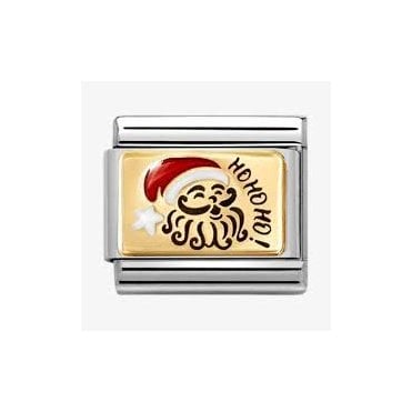 Classic Yellow Gold PVD Black, Red & White Enamel HO HO HO! Santa Claus Charm