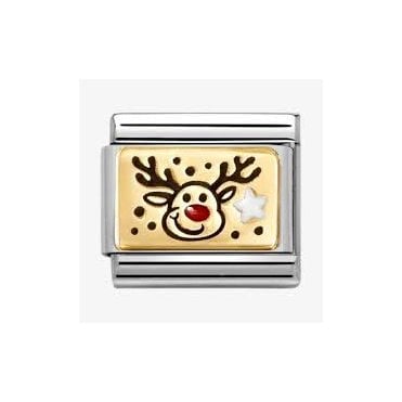 Classic Yellow Gold PVD Black, Red & White Enamel Rudolph Charm