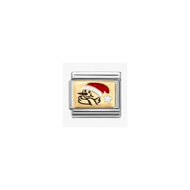 NOMINATION ITALY Classic Yellow Gold PVD Black, Red & White Enamel Snowman With Santa Hat Charm