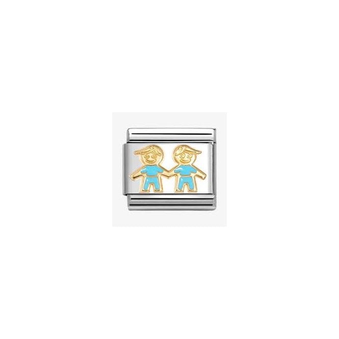 NOMINATION ITALY Classic Yellow Gold PVD Blue Enamel Brothers Charm