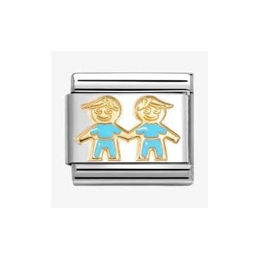 Classic Yellow Gold PVD Blue Enamel Brothers Charm