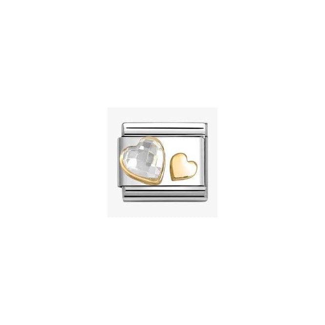 NOMINATION ITALY Classic Yellow Gold PVD Hearts With Clear CZ Charm