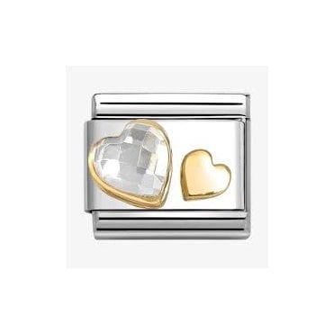 Classic Yellow Gold PVD Hearts With Clear CZ Charm