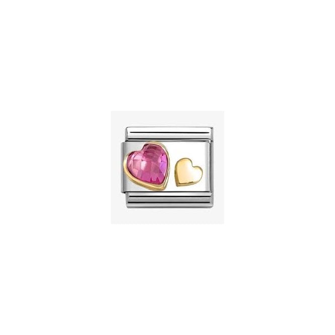 NOMINATION ITALY Classic Yellow Gold PVD Hearts With Dark Pink Synthetic Stone Charm