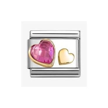 Classic Yellow Gold PVD Hearts With Dark Pink Synthetic Stone Charm