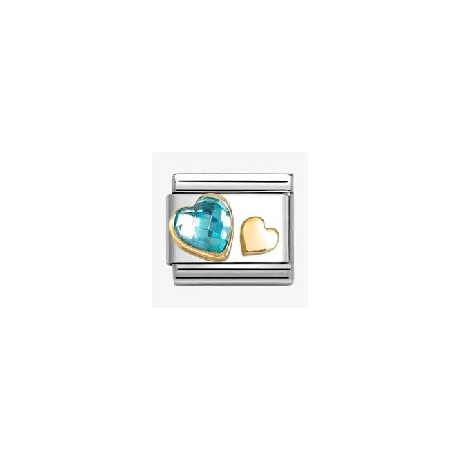 NOMINATION ITALY Classic Yellow Gold PVD Hearts With Light Blue CZ Charm