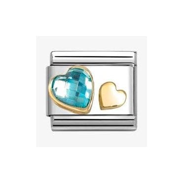 Classic Yellow Gold PVD Hearts With Light Blue CZ Charm