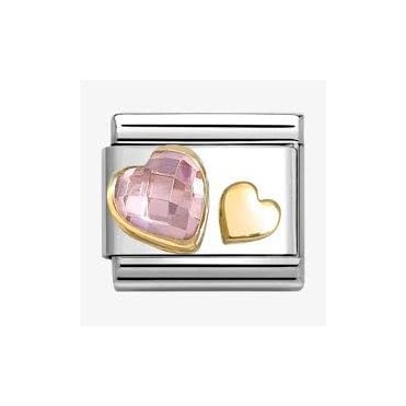 Classic Yellow Gold PVD Hearts With Pink CZ Charm