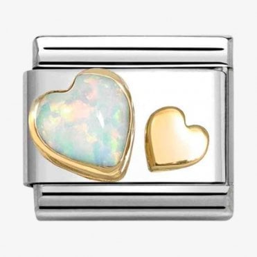 Classic Yellow Gold PVD Hearts With White Opal Charm