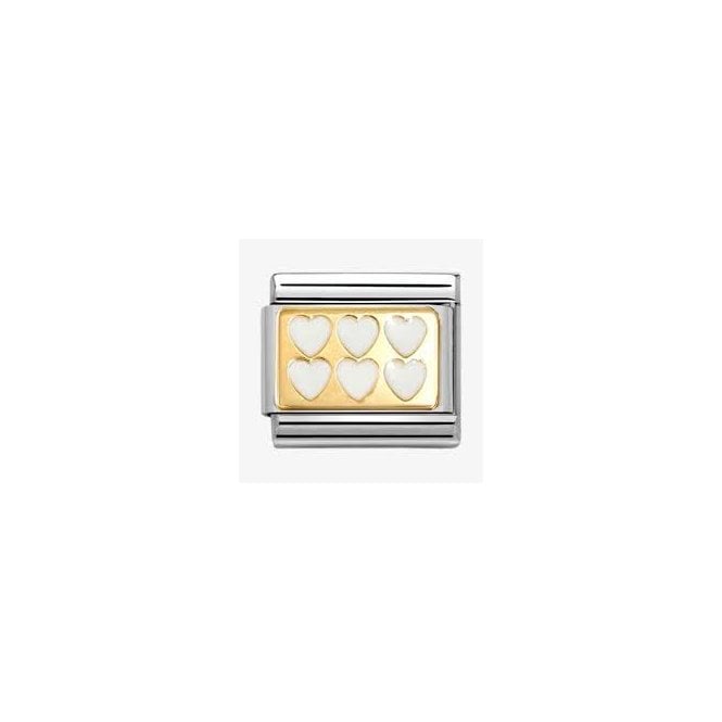 NOMINATION ITALY Classic Yellow Gold PVD White Hearts Enamel Charm