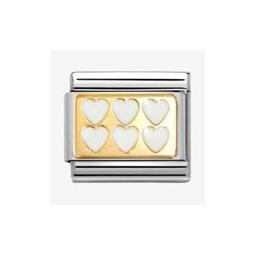Classic Yellow Gold PVD White Hearts Enamel Charm