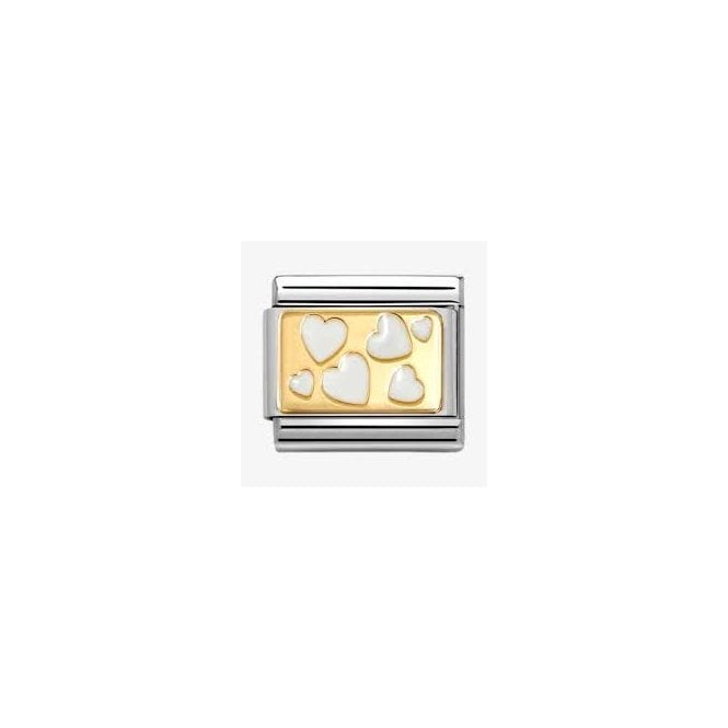 NOMINATION ITALY Classic Yellow Gold PVD White Hearts Plaque Enamel Charm
