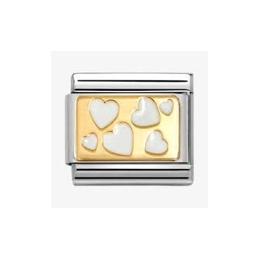 Classic Yellow Gold PVD White Hearts Plaque Enamel Charm