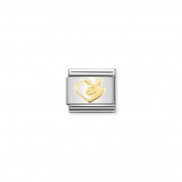Classic Yellow Gold Rabbit in Heart Charm