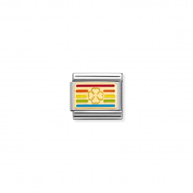 NOMINATION ITALY Classic Yellow Gold Rainbow Flag Four Leaf Clover Charm.