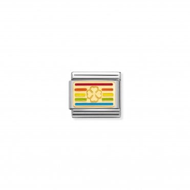 Classic Yellow Gold Rainbow Flag Four Leaf Clover Charm.