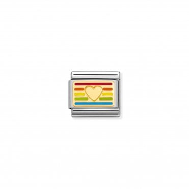 Classic Yellow Gold Rainbow Flag Heart Charm