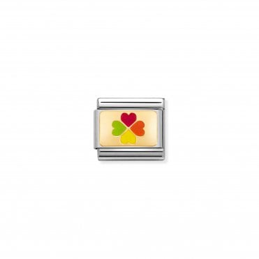 Classic Yellow Gold Rainbow Four Leaf Clover Charm