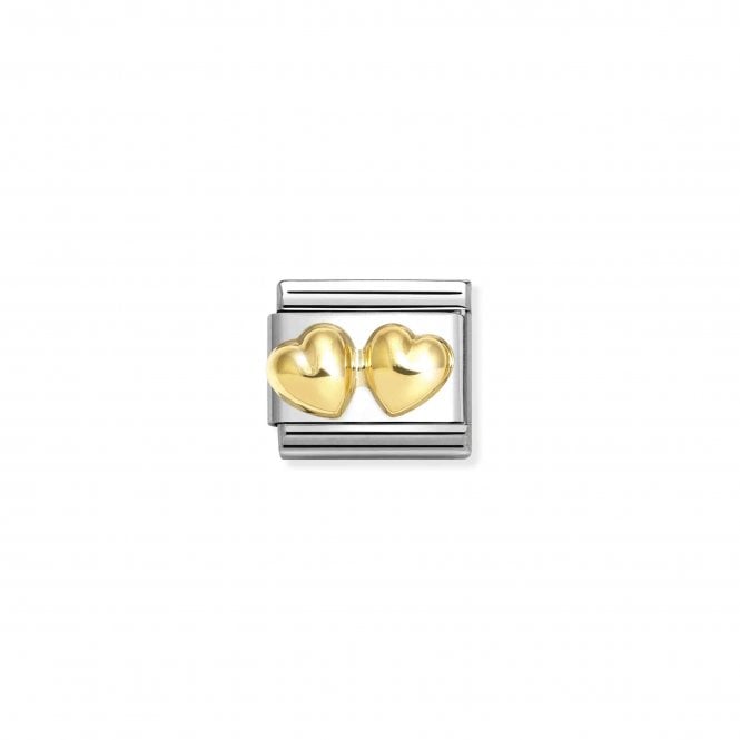 NOMINATION ITALY Classic Yellow Gold Raised Double Rounded Hearts Charm
