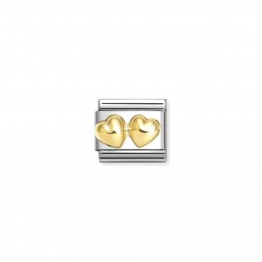 Classic Yellow Gold Raised Double Rounded Hearts Charm
