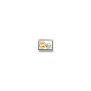 Classic Yellow Gold Raised Heart and Glitter Heart Charm