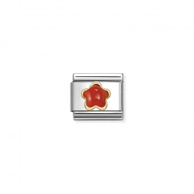 NOMINATION ITALY Classic Yellow Gold Red Coral Flower Charm