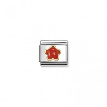 Classic Yellow Gold Red Coral Flower Charm