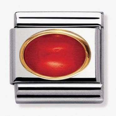 Classic Yellow Gold Red Coral Stone Charm