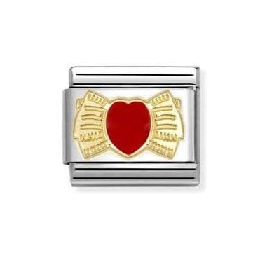 Classic Yellow Gold Red Heart Bow Charm
