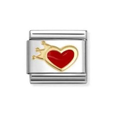 Classic Yellow Gold Red Heart with Crown Charm