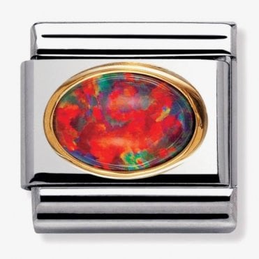 Classic Yellow Gold Red Opal Stone Charm