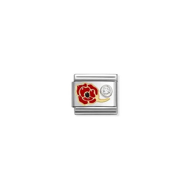 NOMINATION ITALY Classic Yellow Gold Red Poppy with Silver CZ Charm
