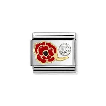 Classic Yellow Gold Red Poppy with Silver CZ Charm