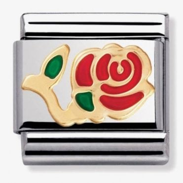 Classic Yellow Gold Red Rose Charm