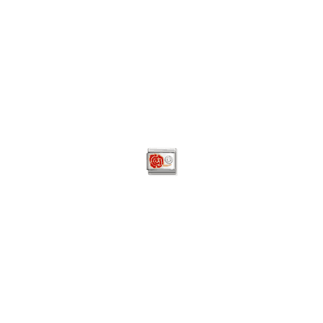 NOMINATION ITALY Classic Yellow Gold Red Rose with Silver CZ Charm